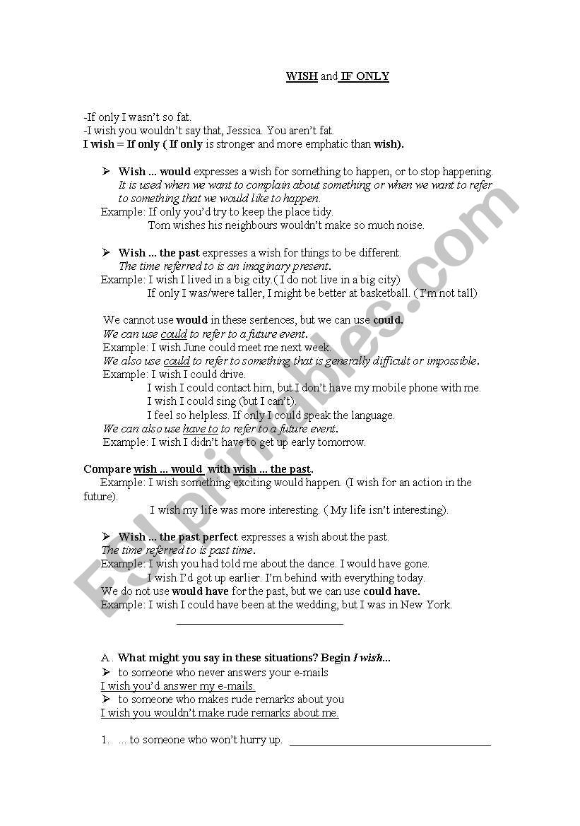 expressing wishes worksheet