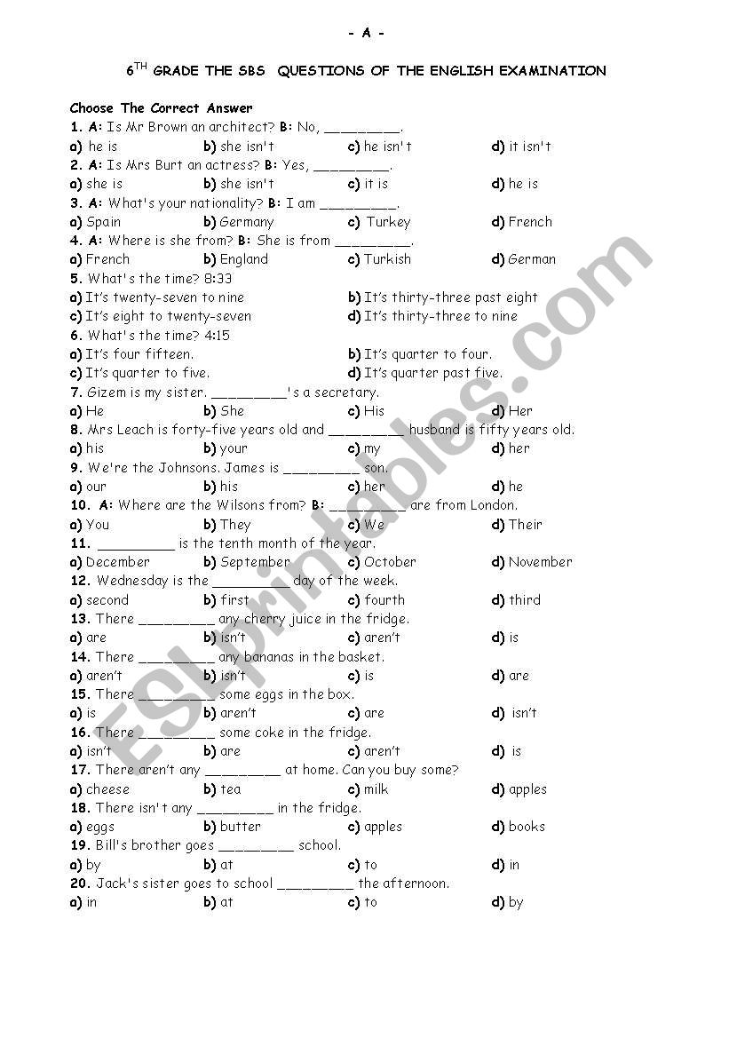 Grammar Review Tests worksheet