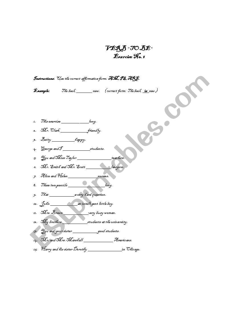 Verb To Be worksheet