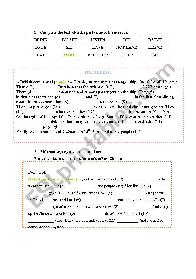 Past exercises worksheet