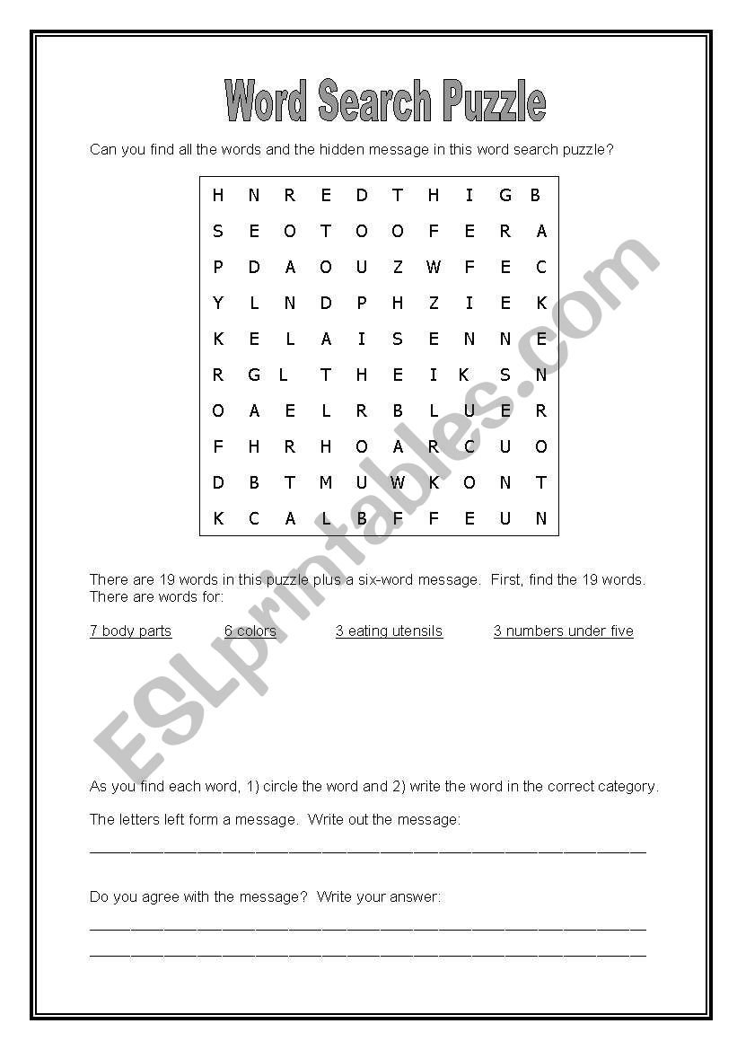 Word search puzzle worksheet