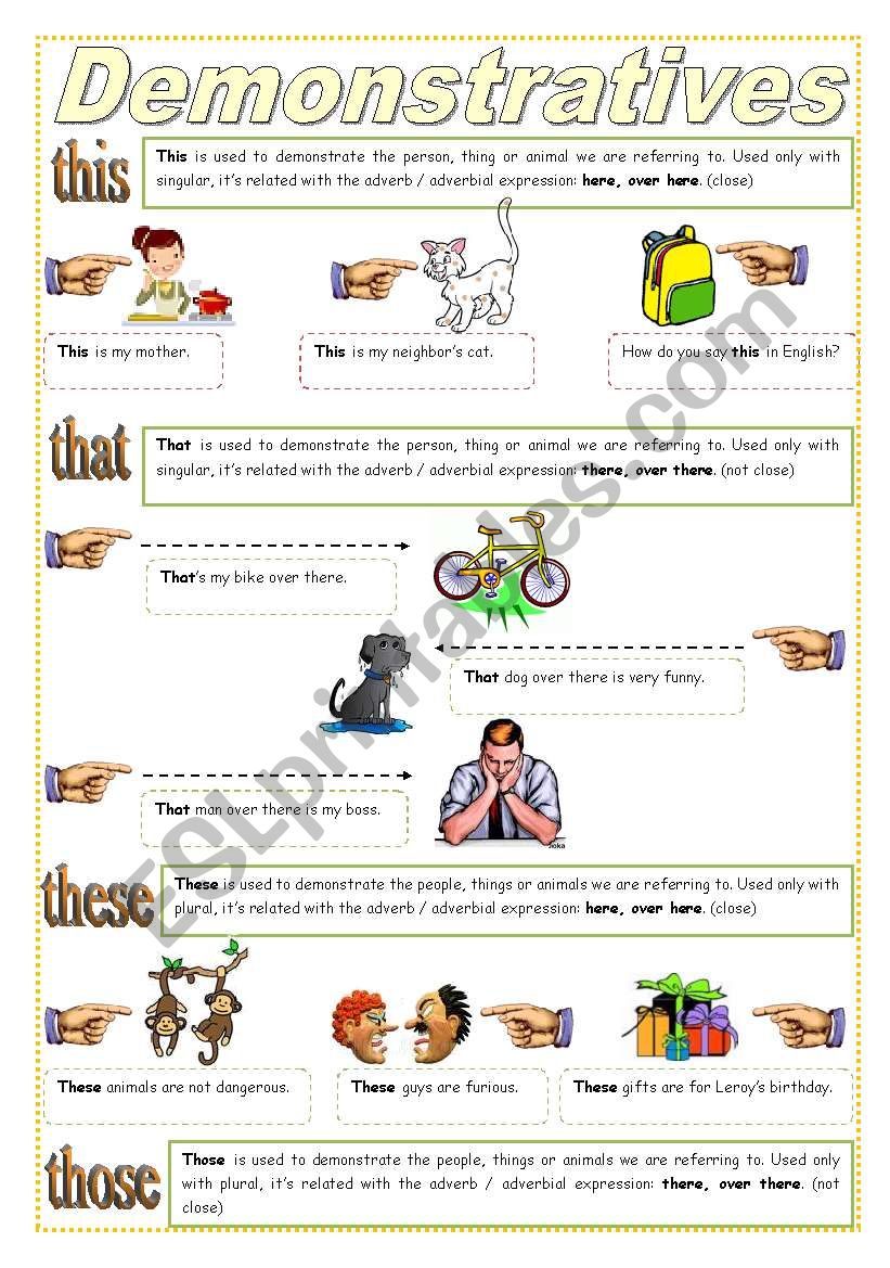 Demonstratives worksheet