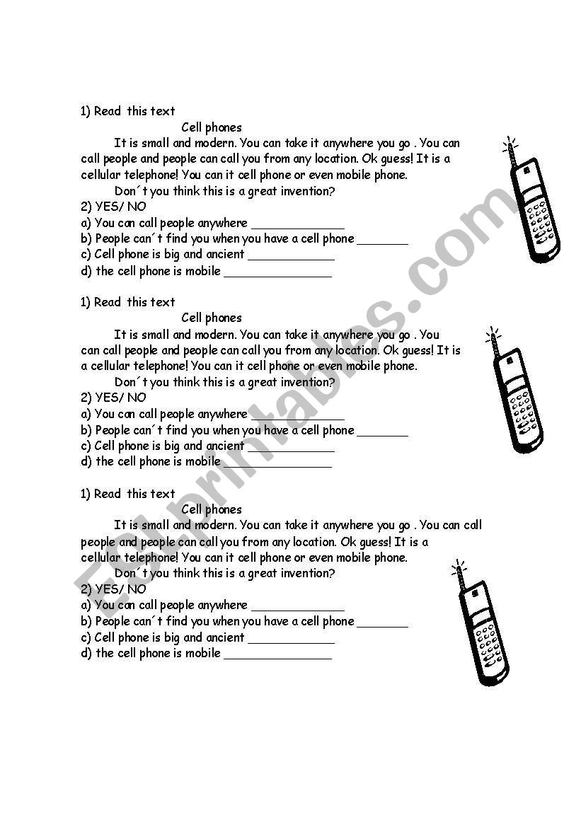 cell phone  worksheet