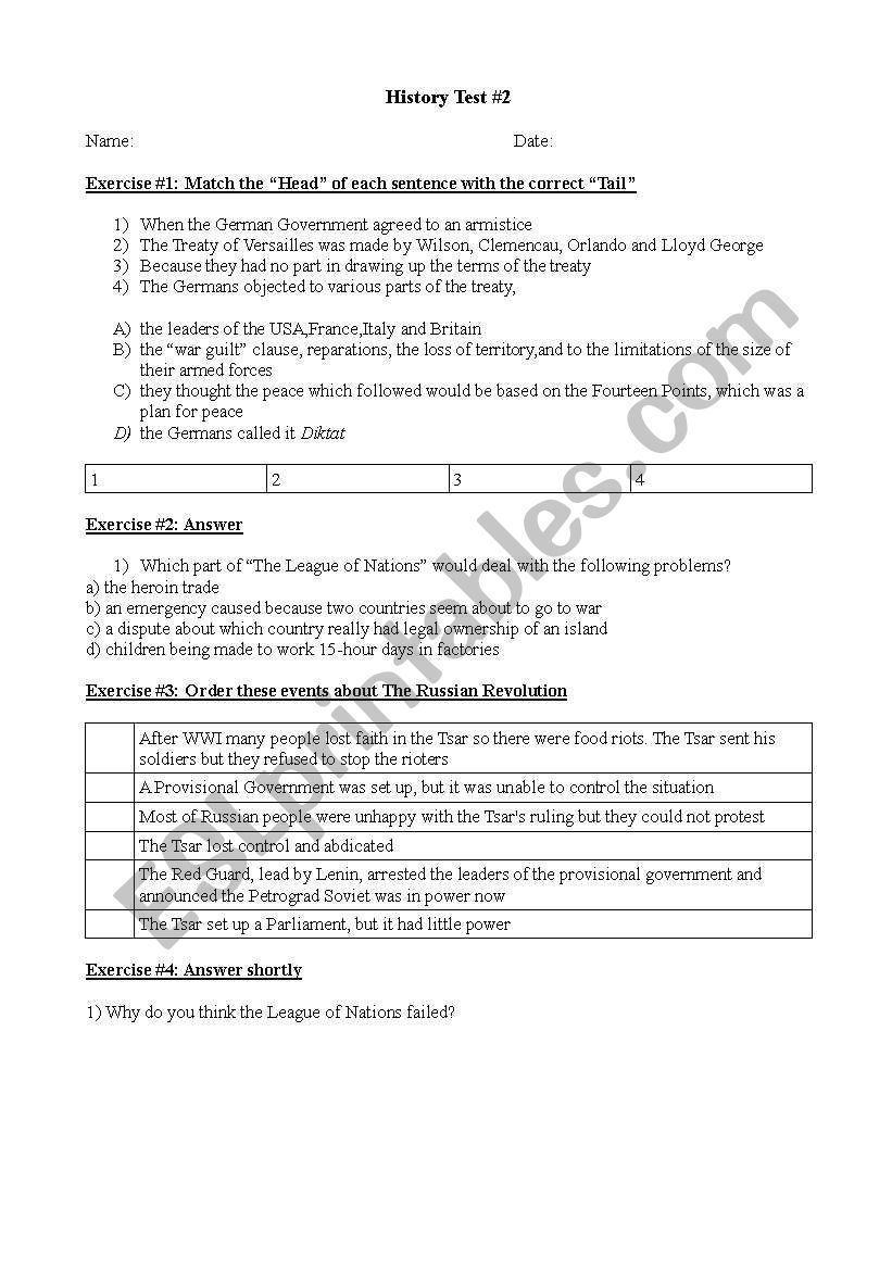 Chapter 2 Worksheets League Of Nations World War I Reparations