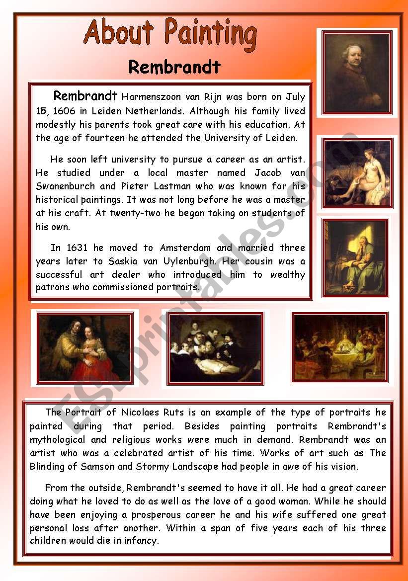 Abouto Painting - Rembrandt  worksheet