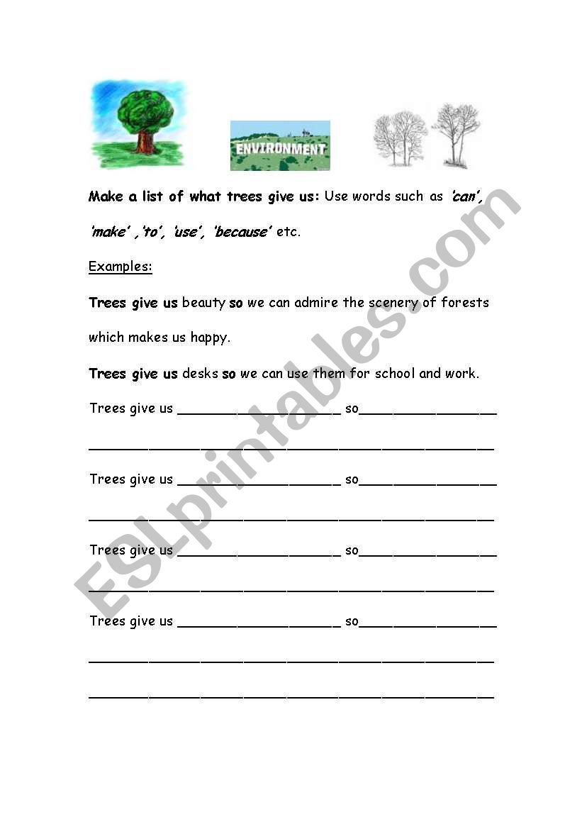 What do trees give us? worksheet