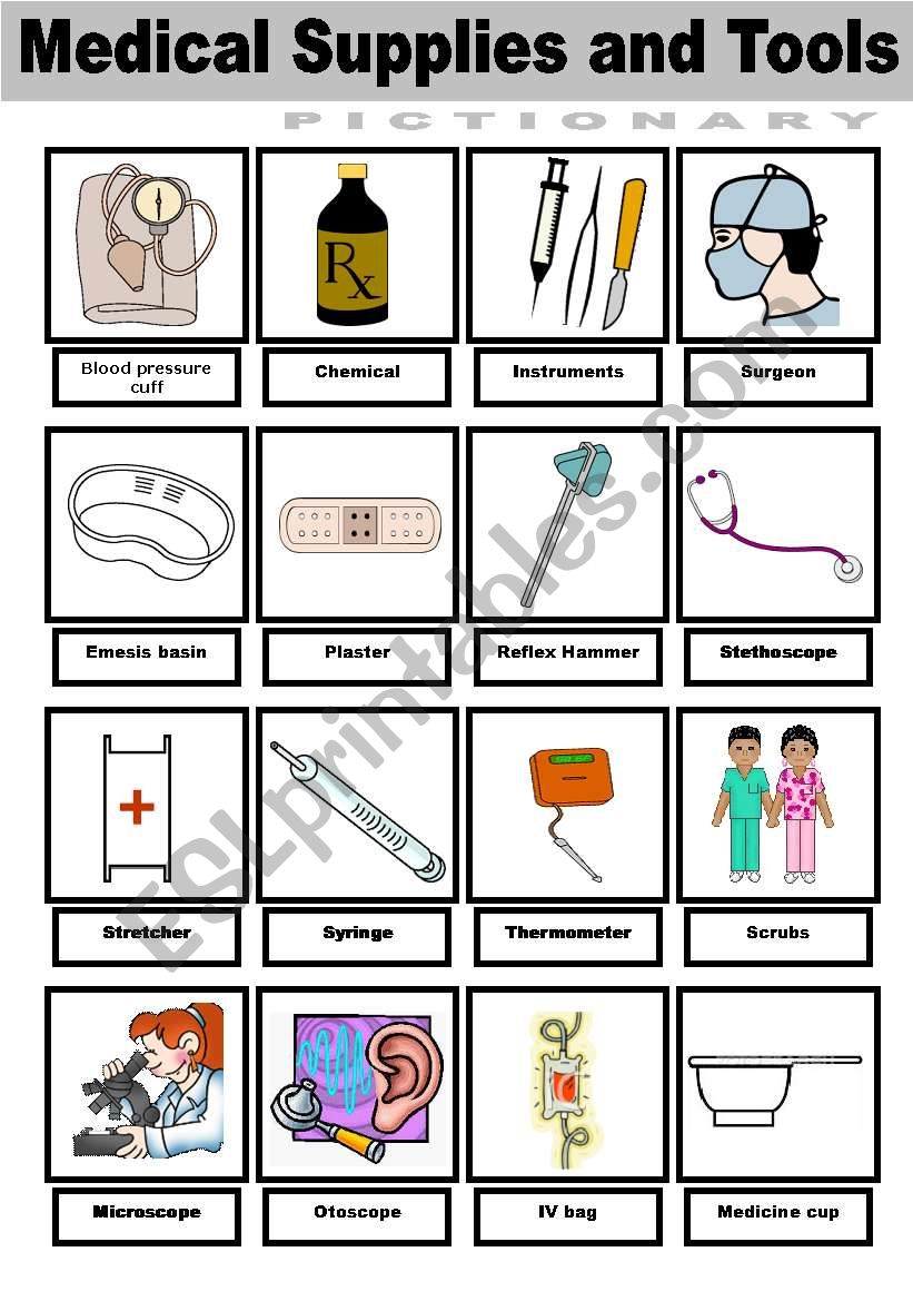 Medical Supplies and Tools - Pictionary