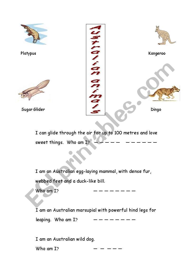 Australian animals worksheet