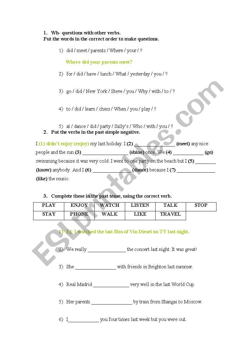 Wh- questions worksheet