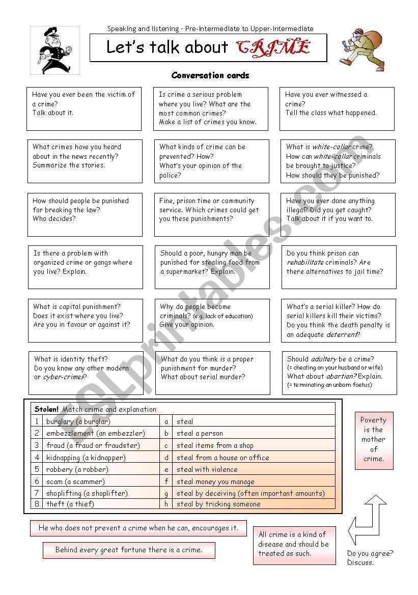LetÂ´s talk about CRIME worksheet