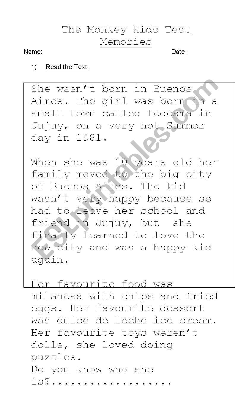 Memories Jujuy worksheet