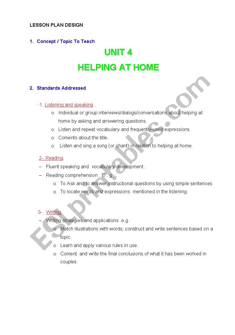 helping at home worksheet