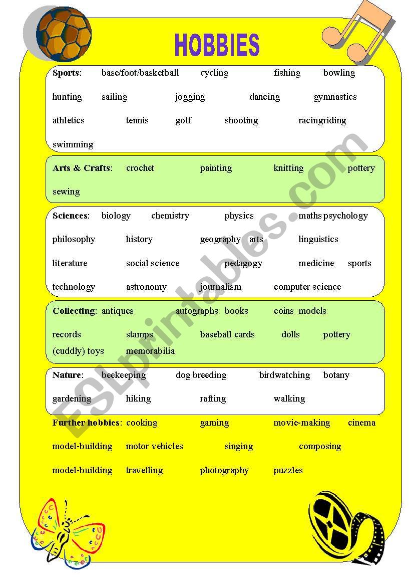 HOBBIES worksheet