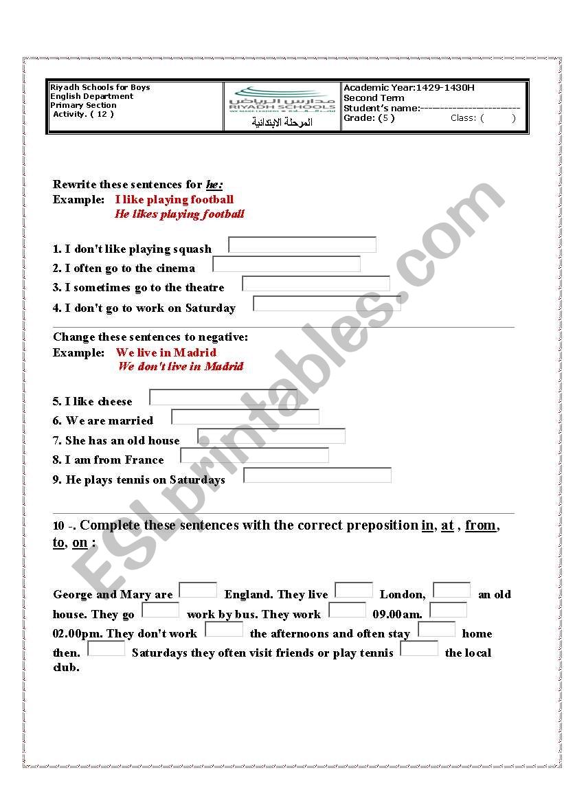 negative , questions and prepositions