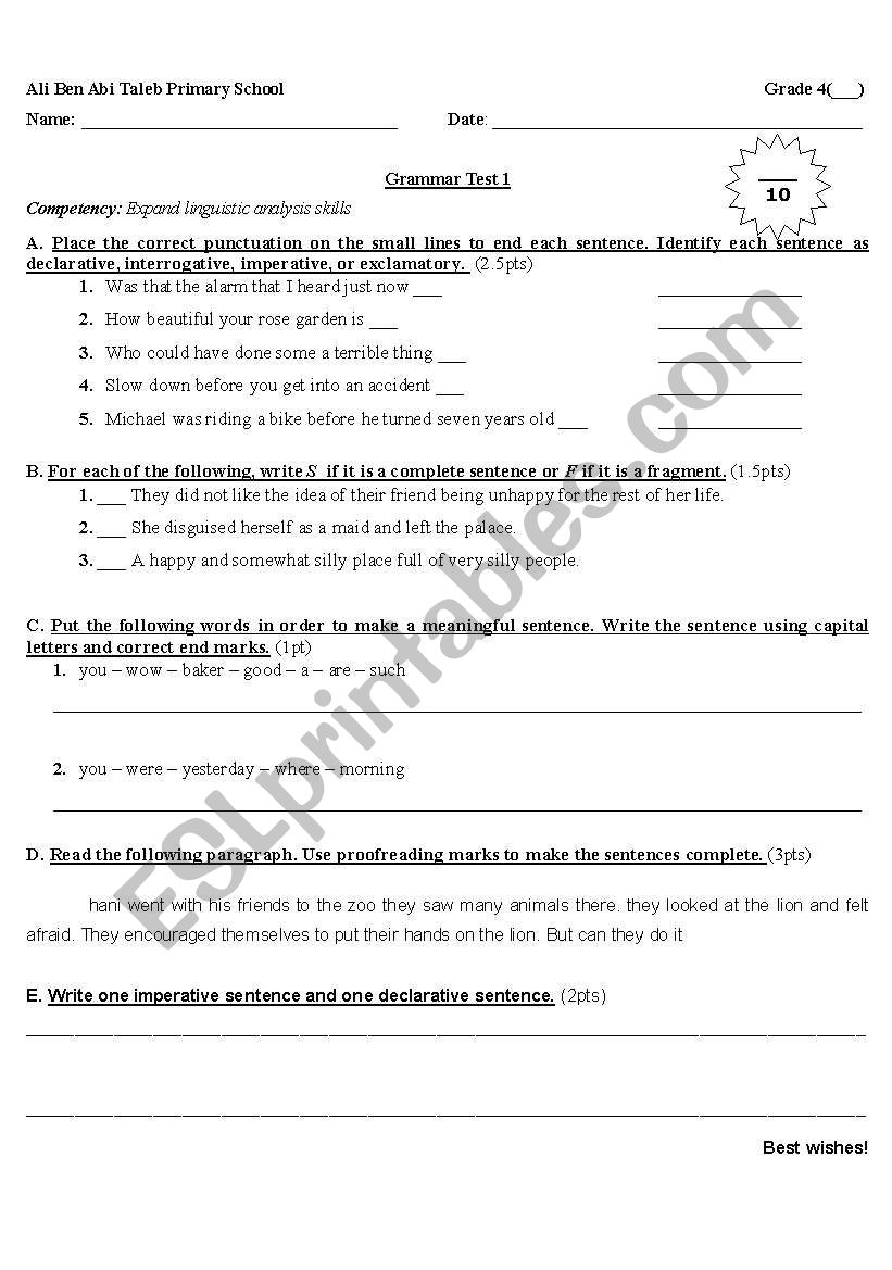 English Worksheets Complete Sentences And Sentence Fragments Kinds Of Sentences