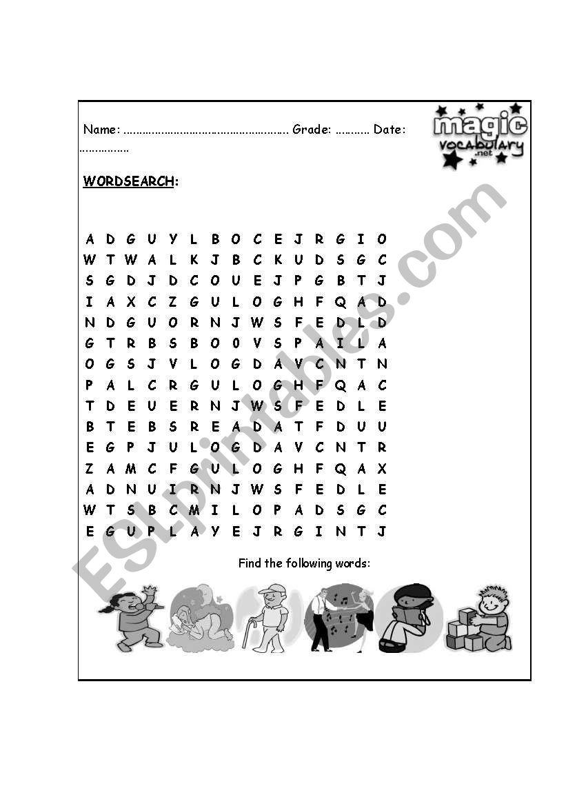 crosswords actions worksheet