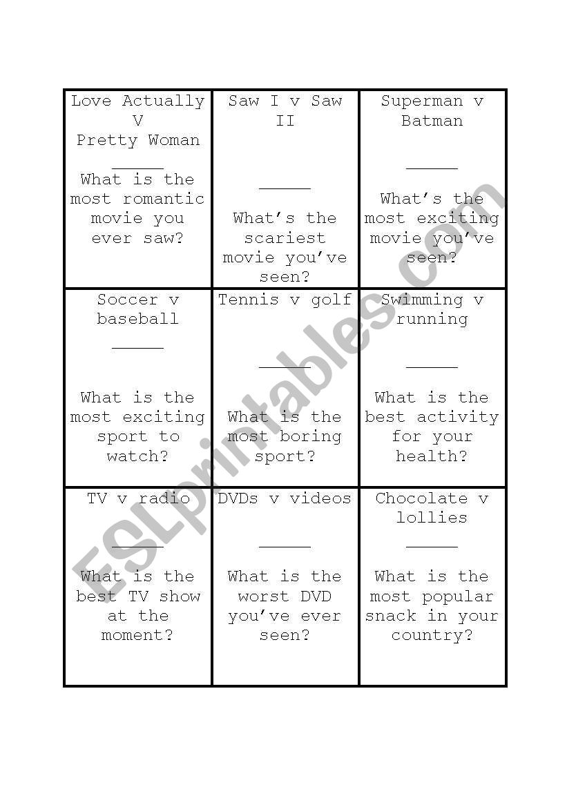 Comparatives & Superlative question cards