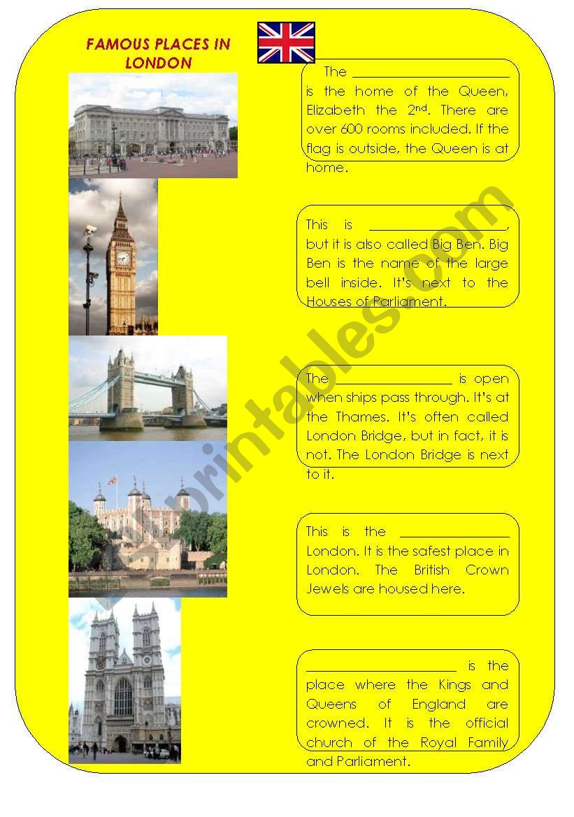 FAMOUS PLACES IN LONDON worksheet