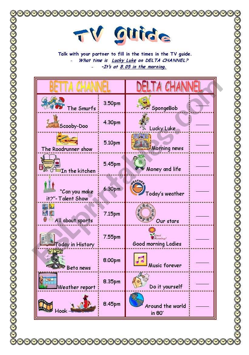 TV Guide worksheet