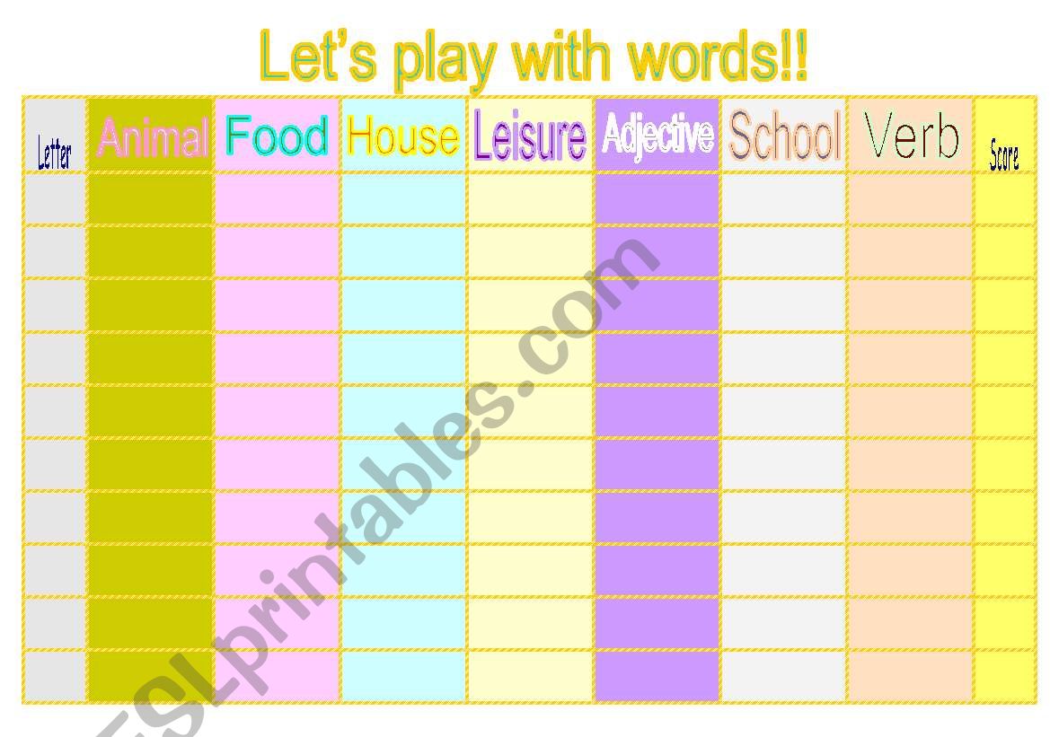 Lets play with words! worksheet