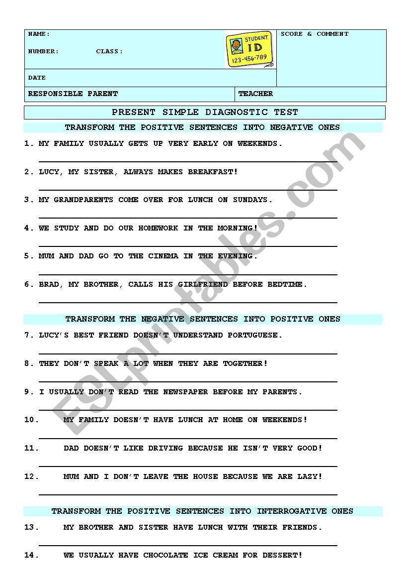 Present Simple Diagnostic Test