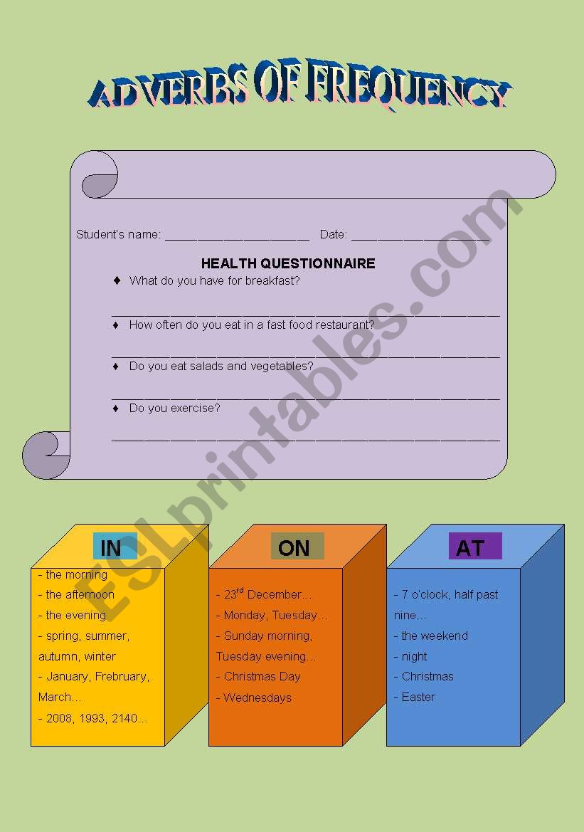 Adverbs of frequency worksheet