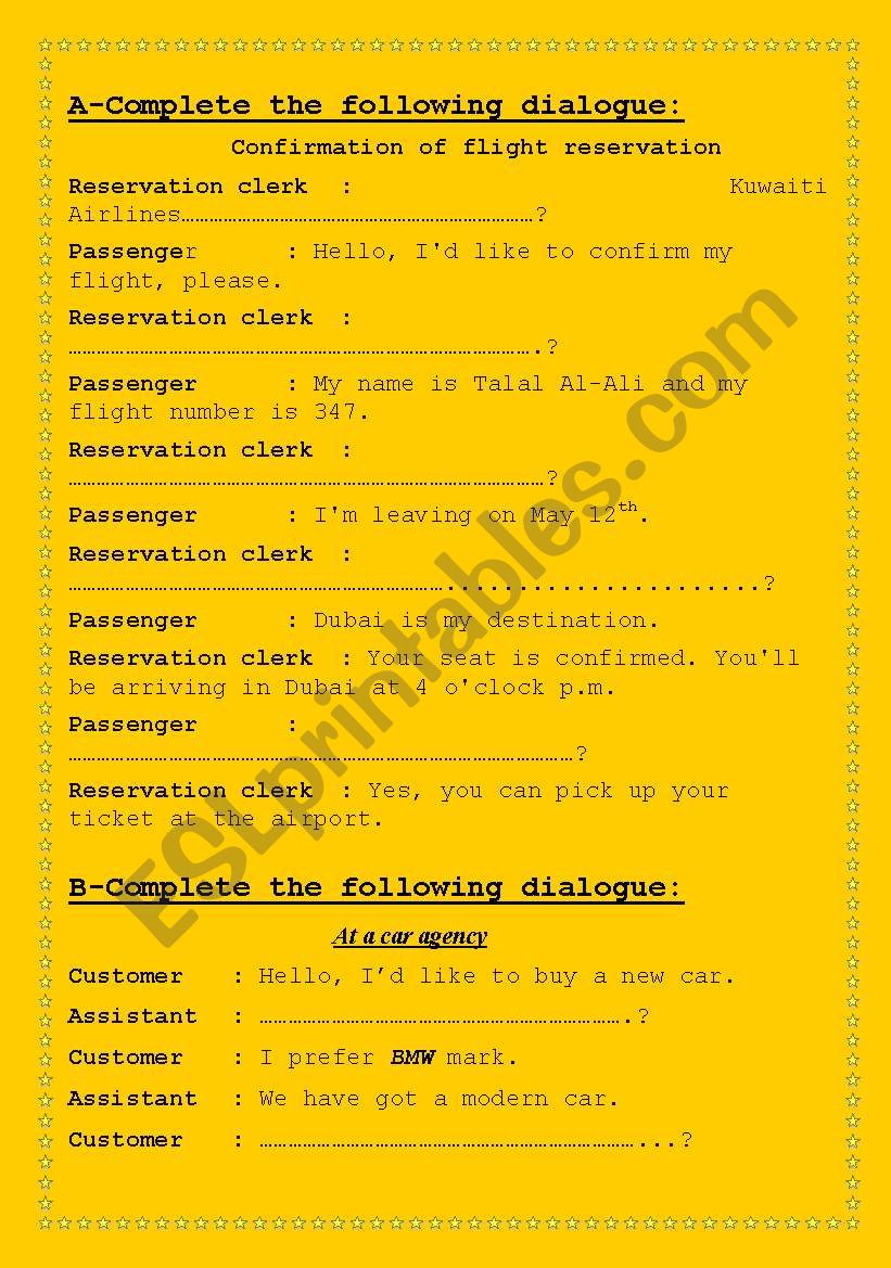 Two dialogues worksheet
