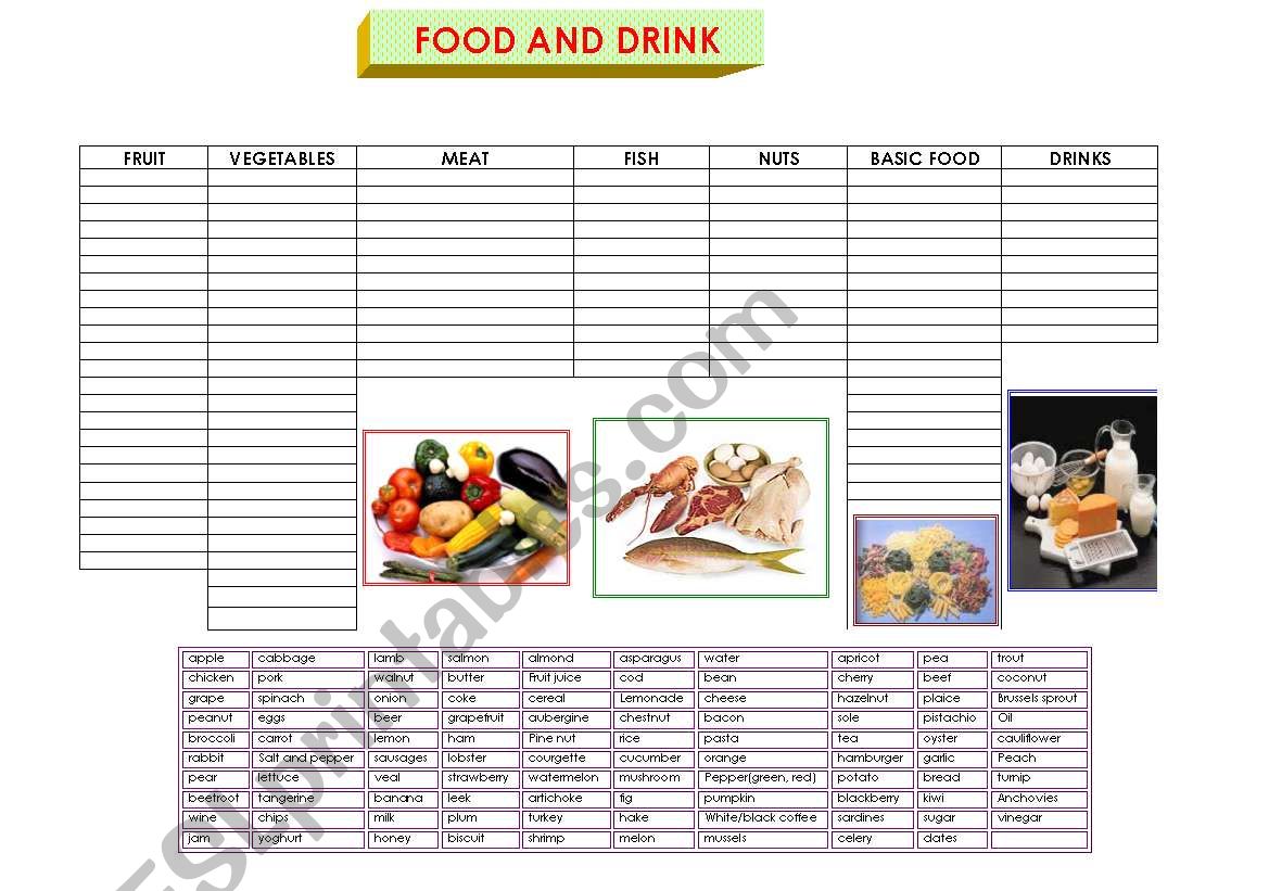 Food vocabulary worksheet