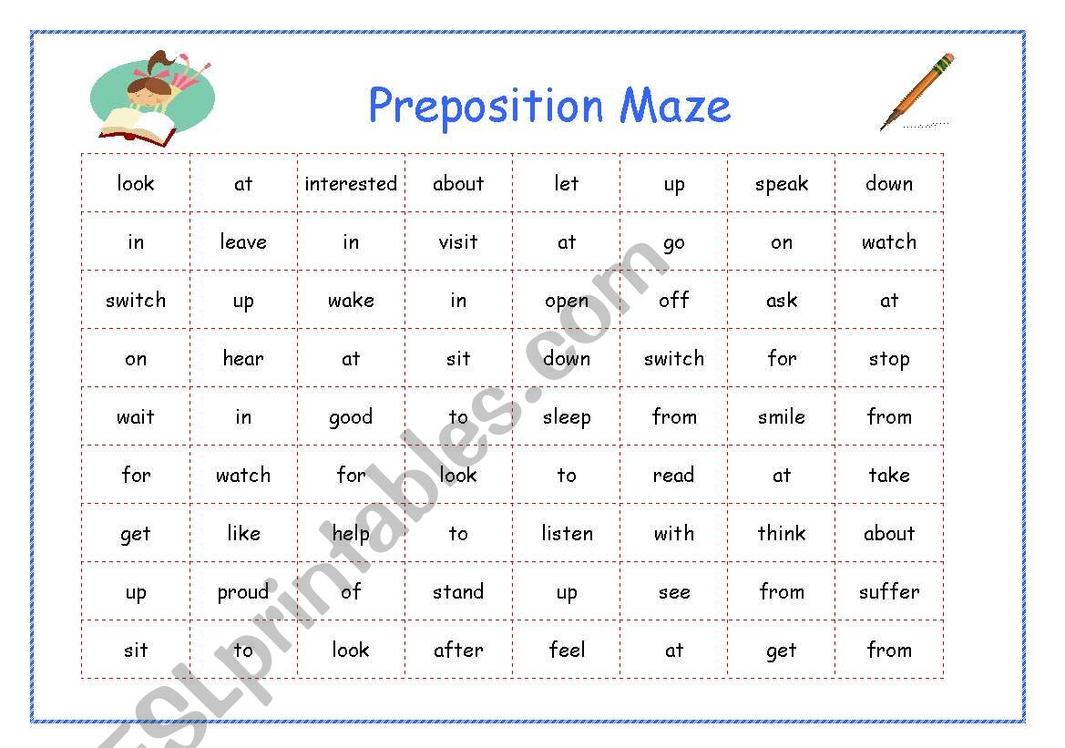 Preposition Maze worksheet