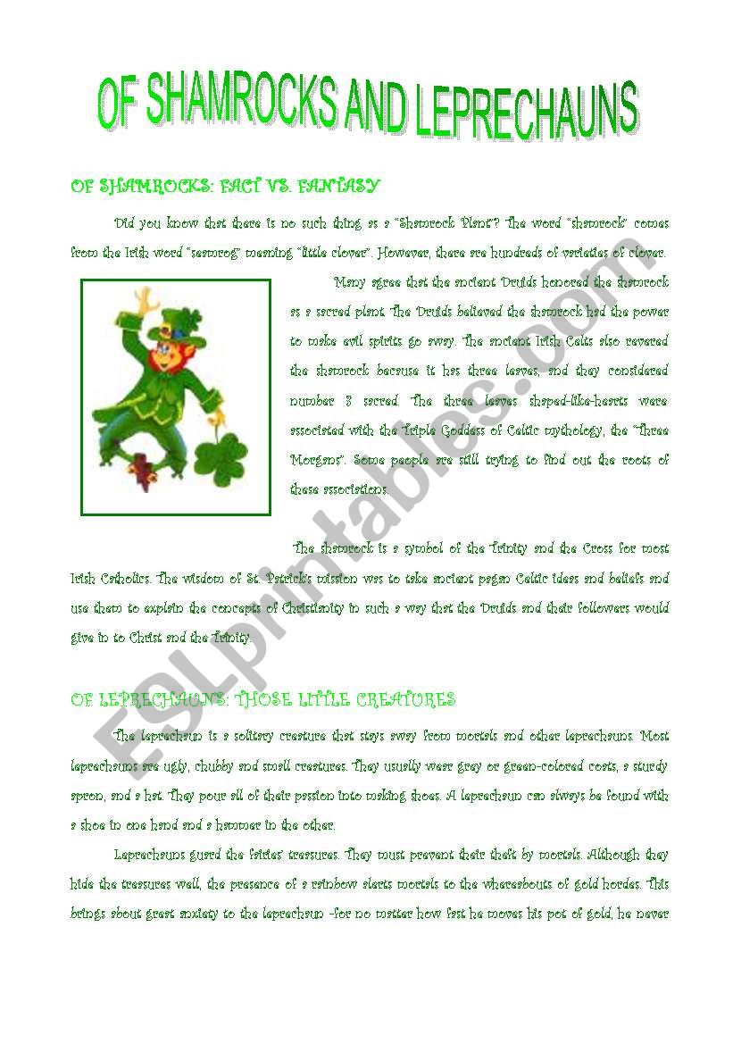 Of shamrocks and leprechauns worksheet