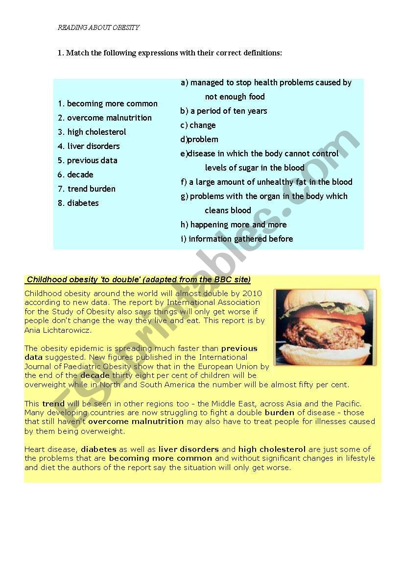 READING : OBESITY IN CHILDREN (1st conditional)