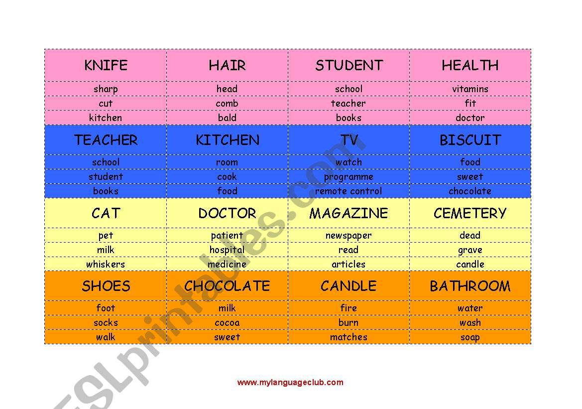 Taboo worksheet