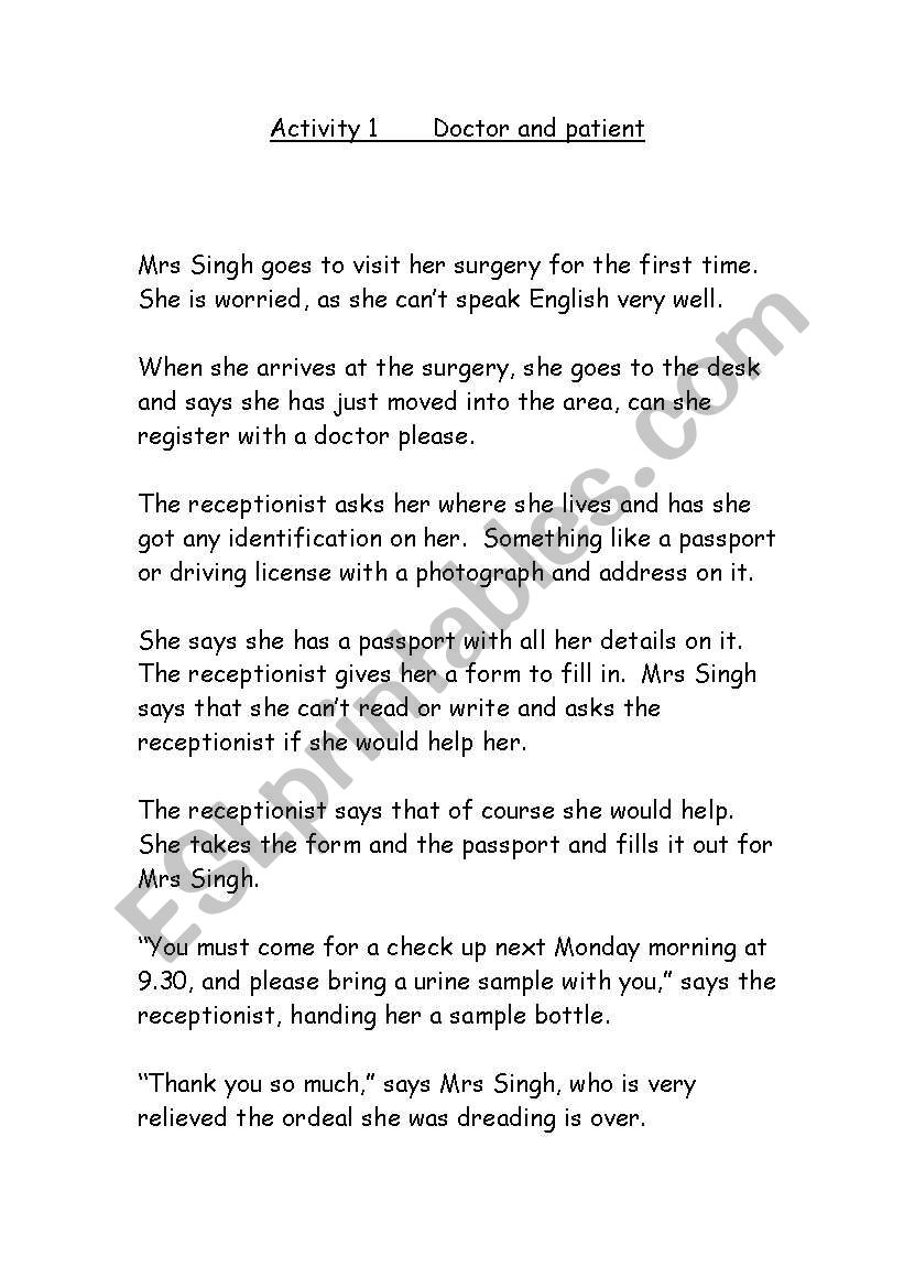 Doctor and patient worksheet