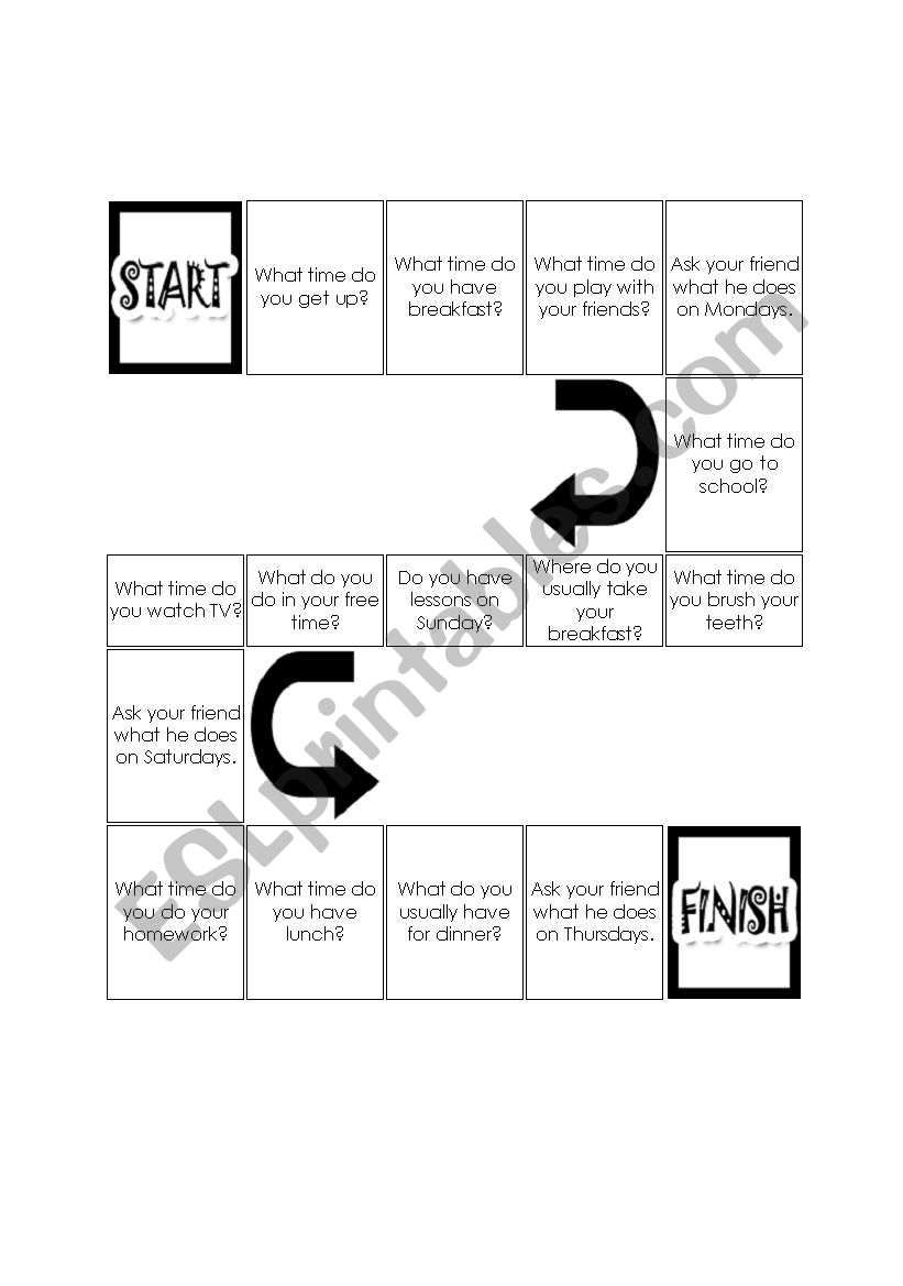 daily routine board game worksheet