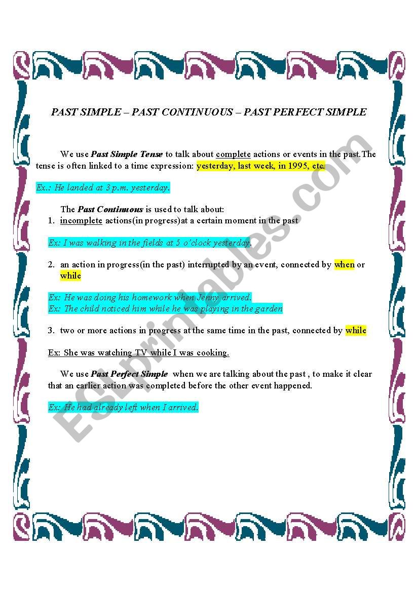 Past tenses worksheet