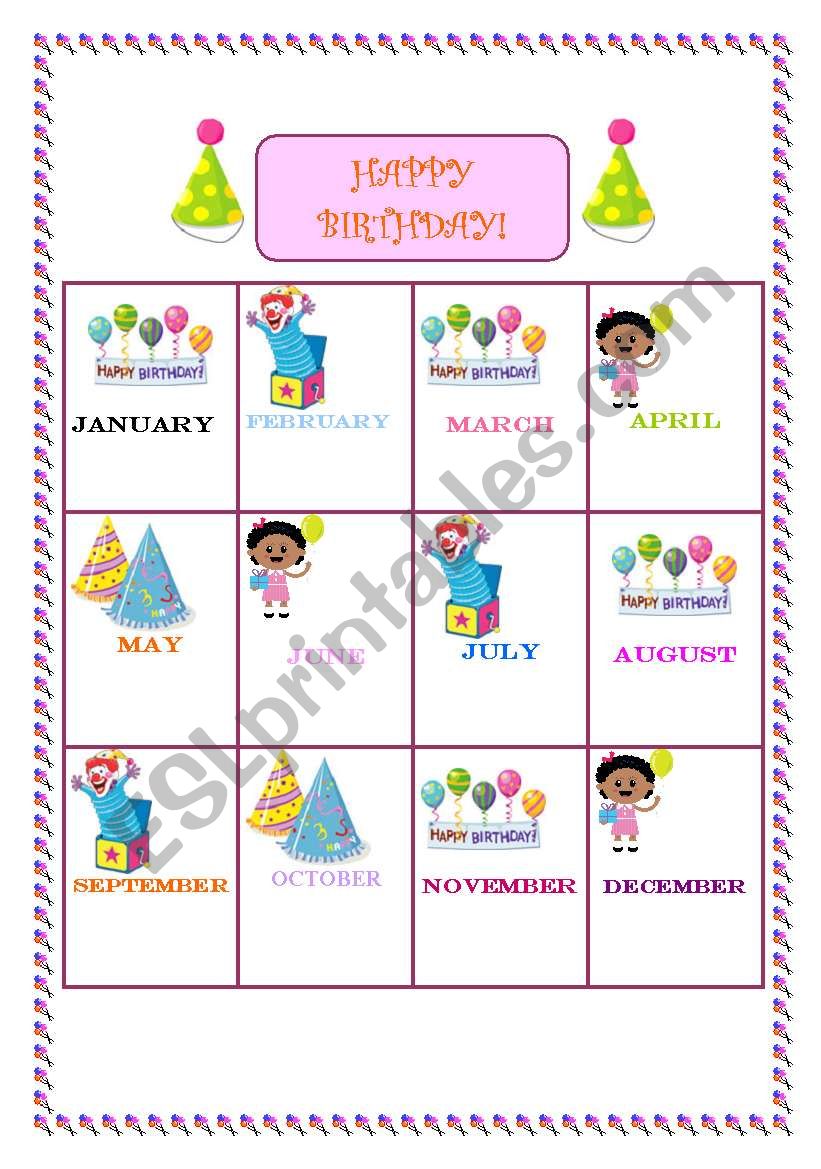 Calendar of birthday worksheet