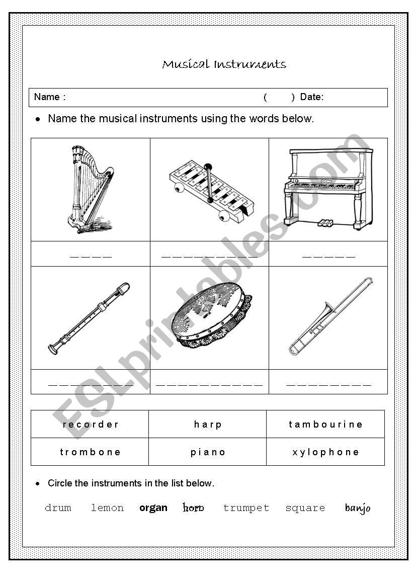 Musical Instruments worksheet