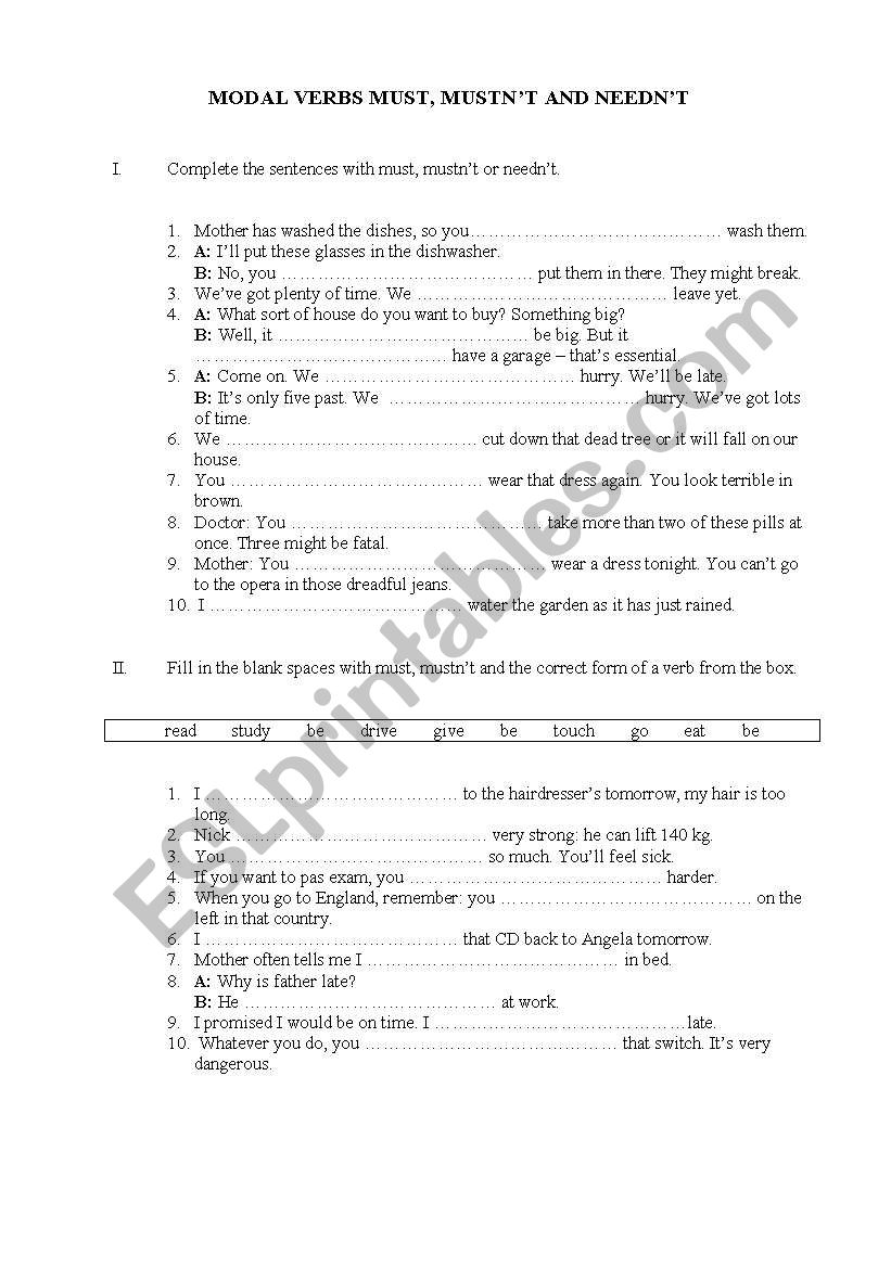 MODAL VERBS MUST, MUSTNT AND NEEDNT