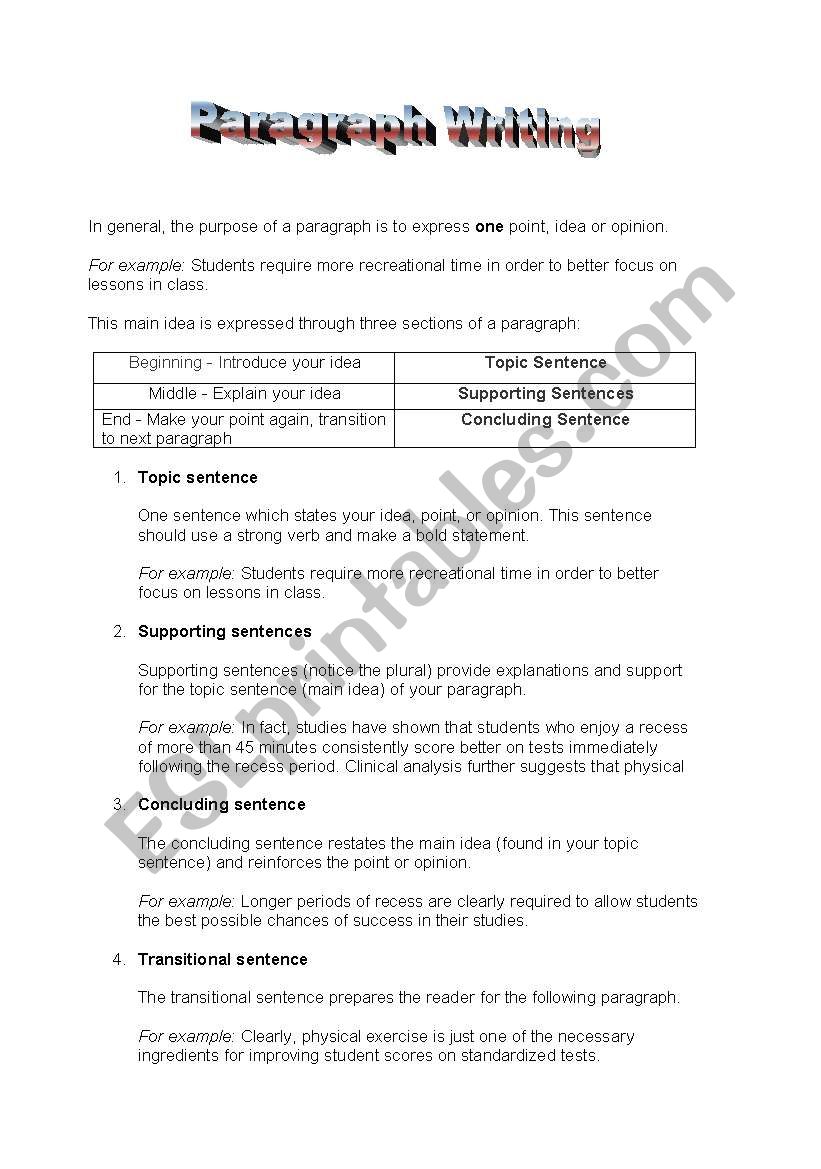 paragraph writing worksheet