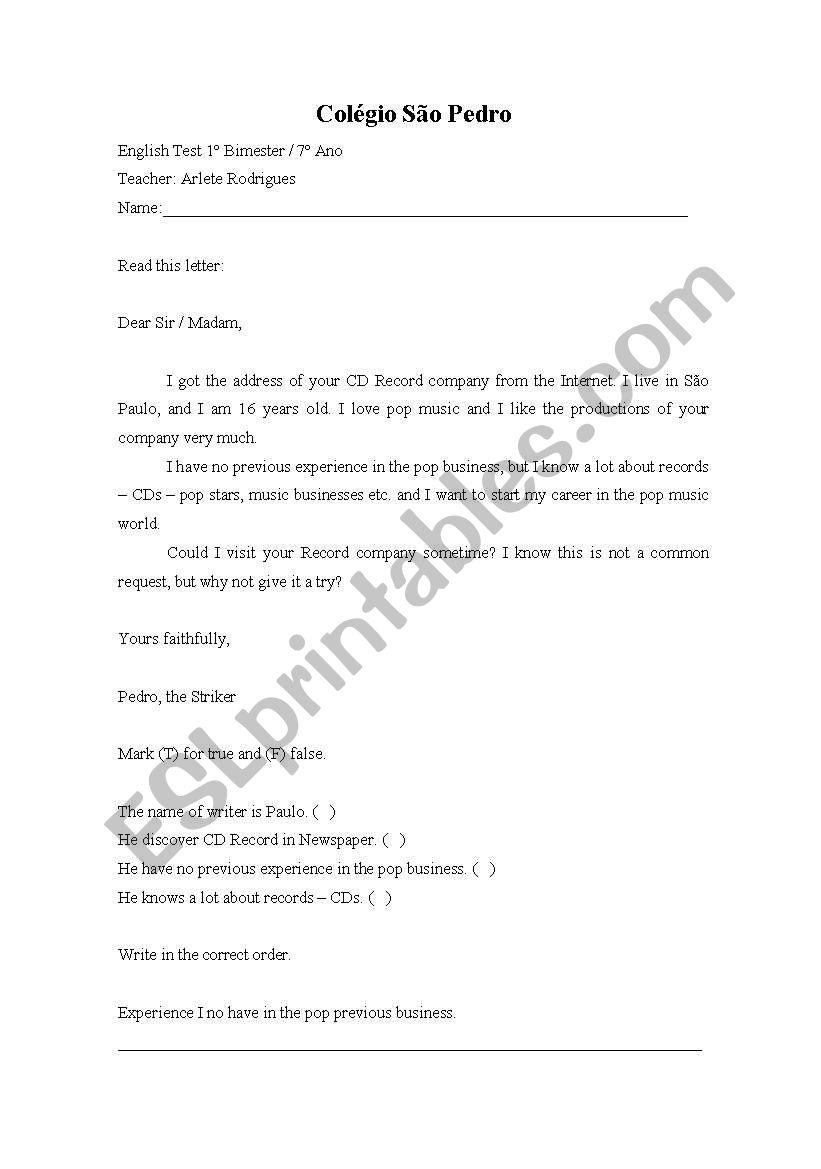 Prova worksheet