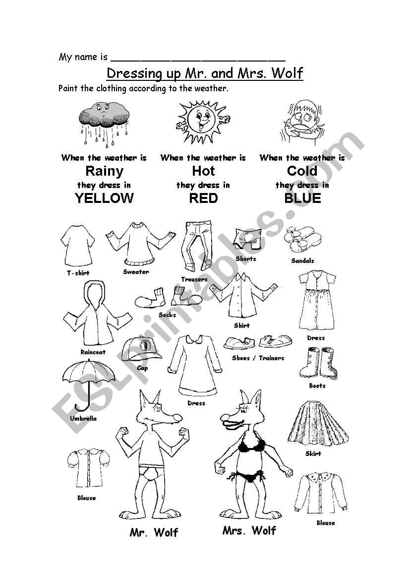 Dressing Mr. and Mrs. Wolf worksheet