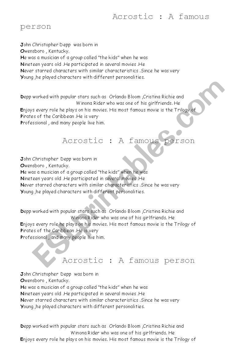 acrostic-famous person worksheet