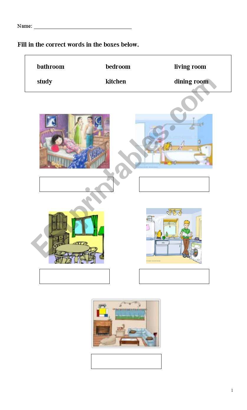 different types of rooms worksheet