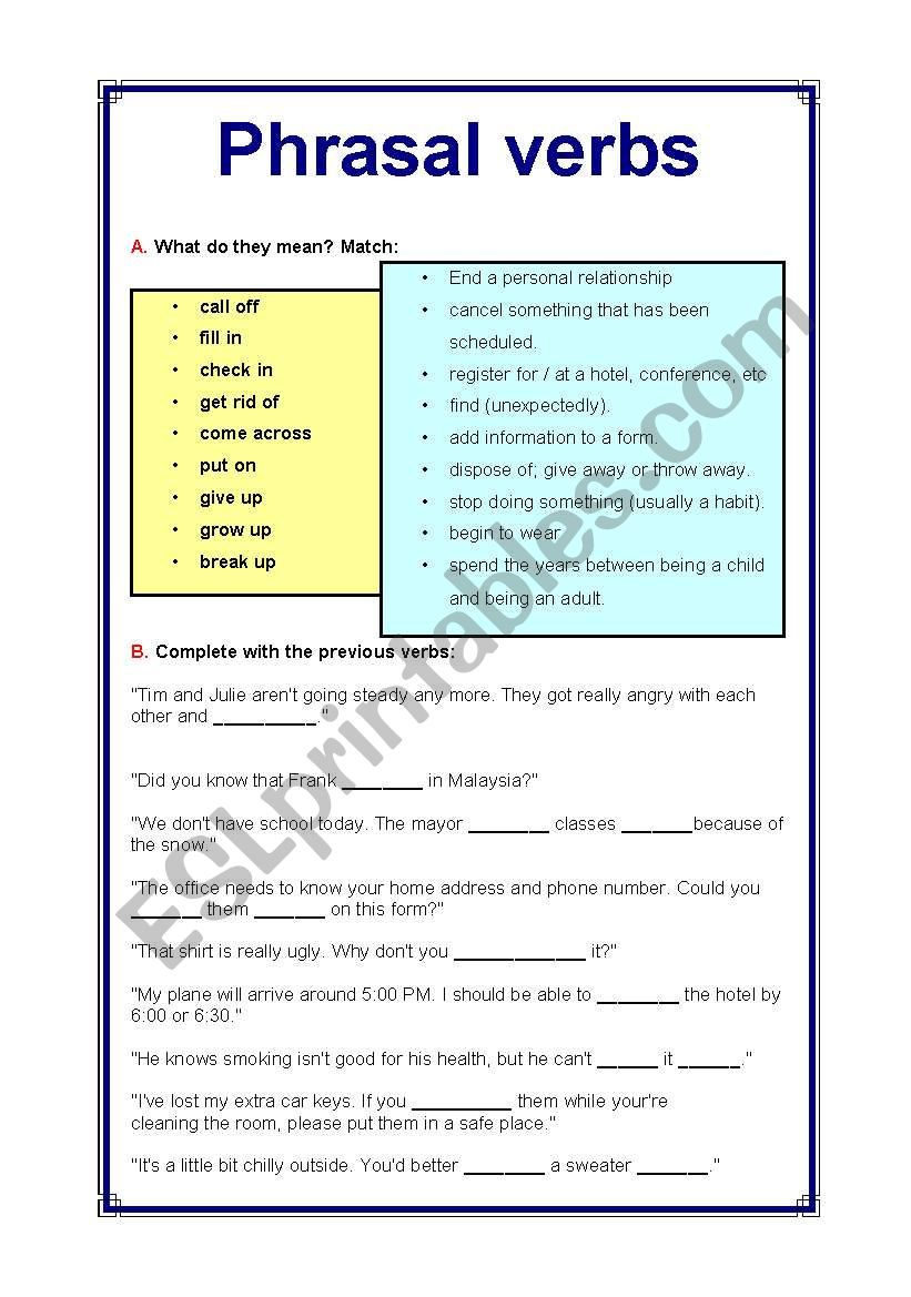 Phrasal verbs worksheet