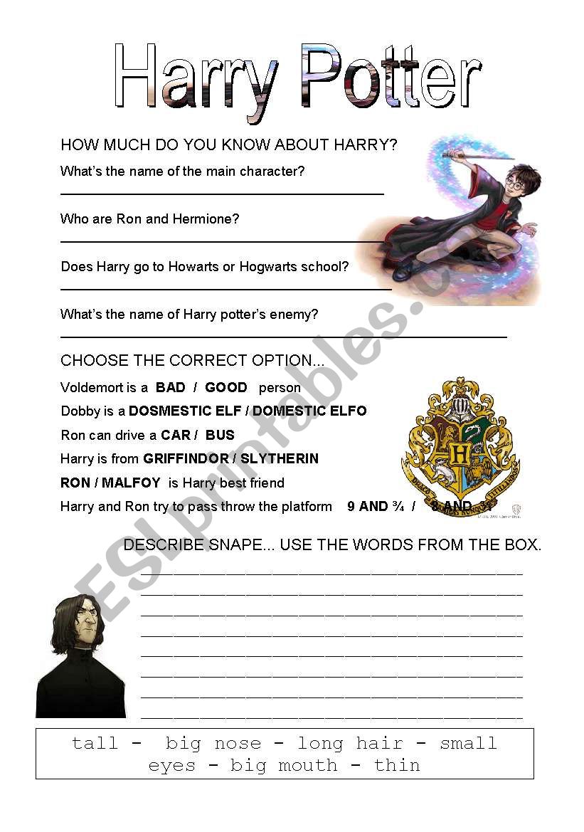Harry Potter Free Printable Worksheets