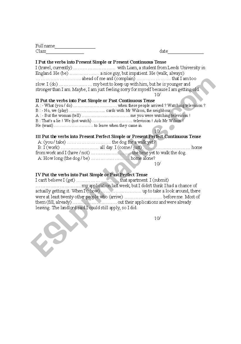 mixed tenses worksheet