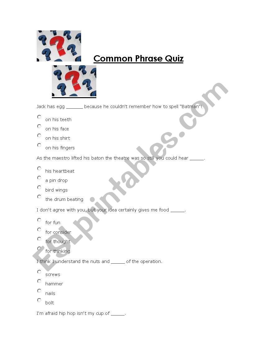 common phrase quiz worksheet