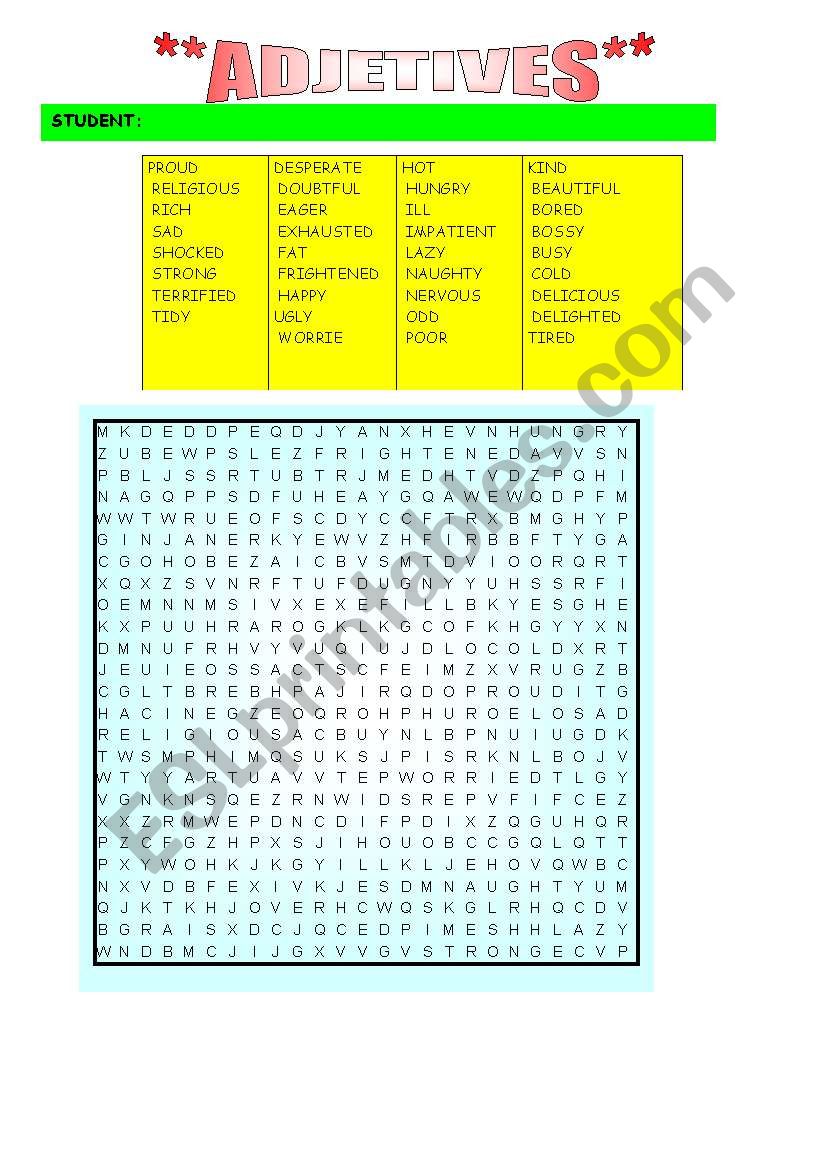 adjetives worksheet