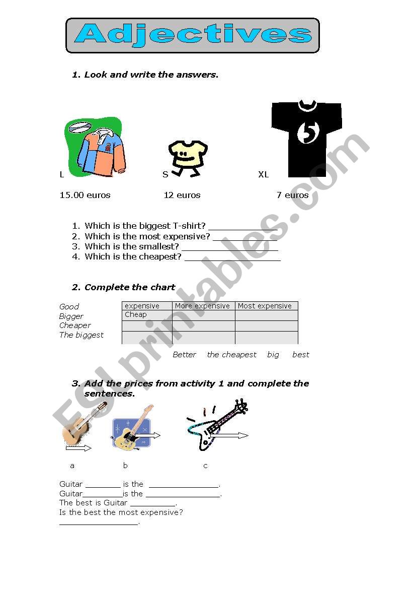 adjectives  worksheet