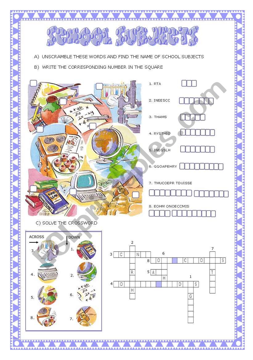 SCHOOL SUBJECTS worksheet